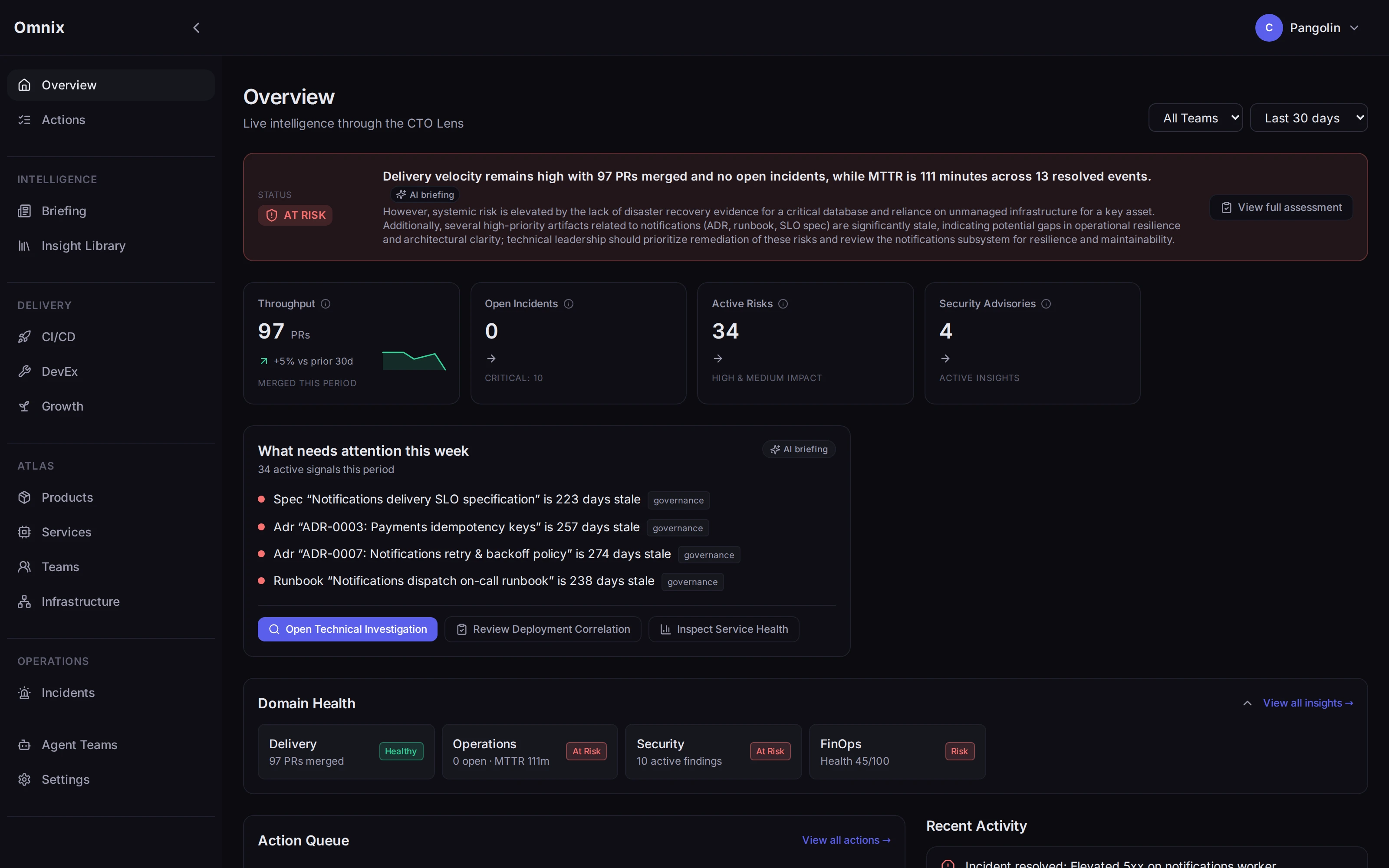 Omnix Overview through the CTO lens — delivery, reliability, and security posture with suggested actions